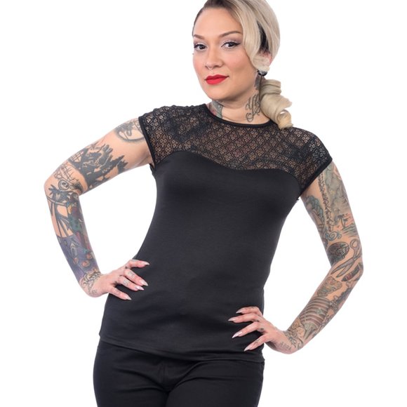 NWT Small Rocksteady Lillie Black Rockabilly Retro Goth Top Modcloth - Picture 1 of 3